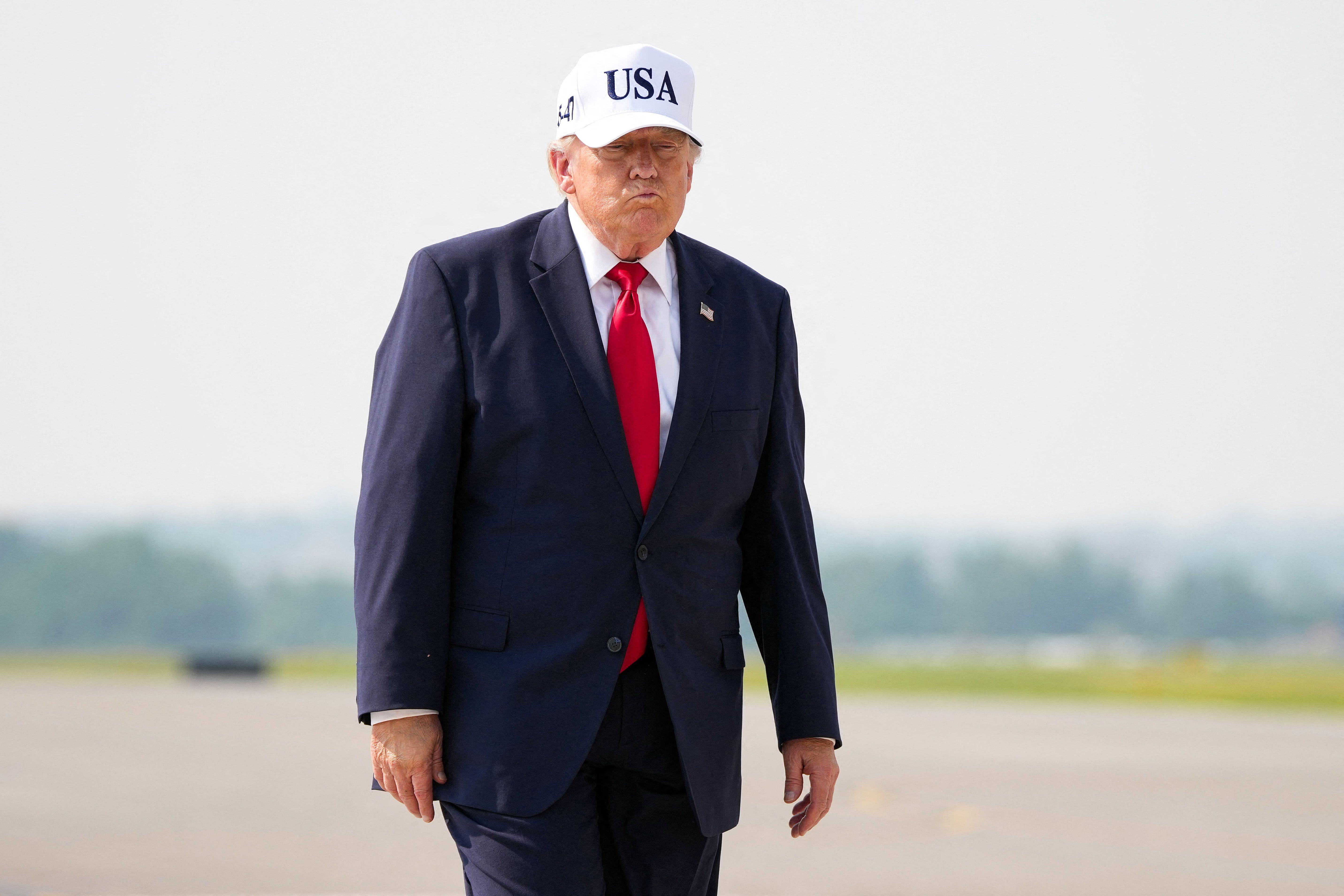 &nbsp;Trump shown walking towards Air Force One to board it as he departs Bismarck Municipal Airport